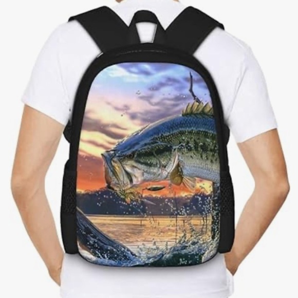 Bass Fish Fishing Mens Boys Backpack, Travel Laptop Bag